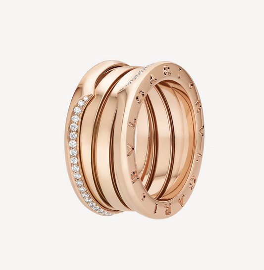 BVLGARI ZERO 1 THREE-BAND WITH DEMI-PAVED DIAMONDS ON THE EDGES RING