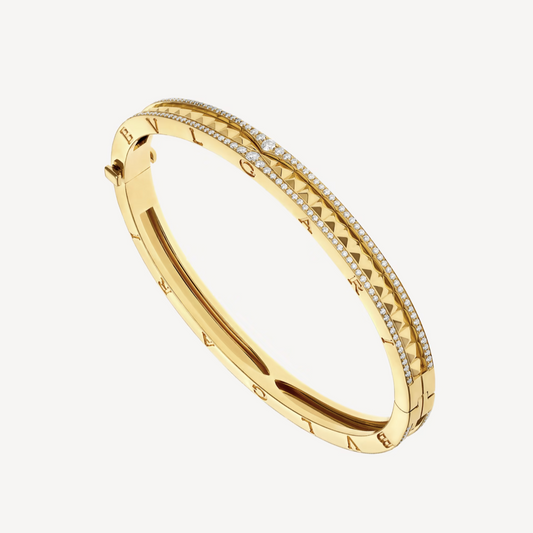 BVLGARI ZERO 1 SPIRAL AND PAVED DIAMOND GOLD BRACELET