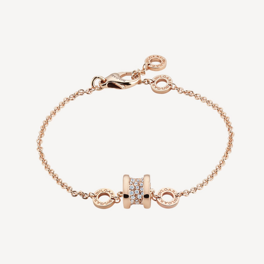 BVLGARI ZERO 1 SOFT PINK GOLD WITH PAVED DIAMONDS ON THE SPIRAL BRACELET