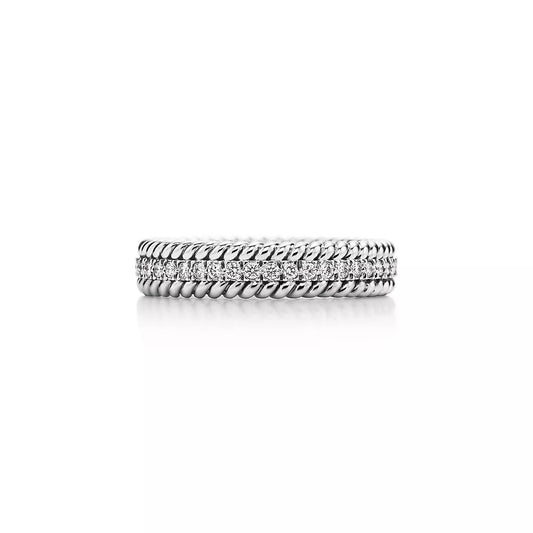 TIFFANY ROPE TWO-ROW SILVER DIAMOND RING