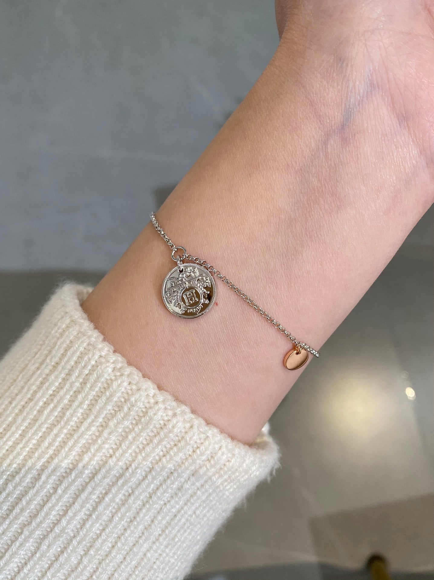 HERMES H Classic Sliver Coin Bracelet