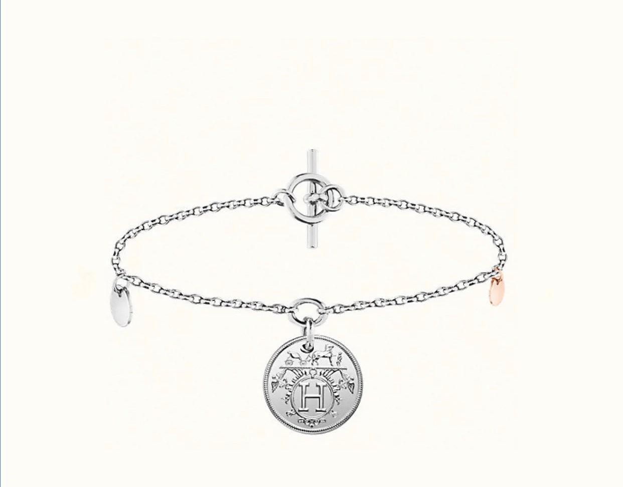 HERMES H Classic Sliver Coin Bracelet