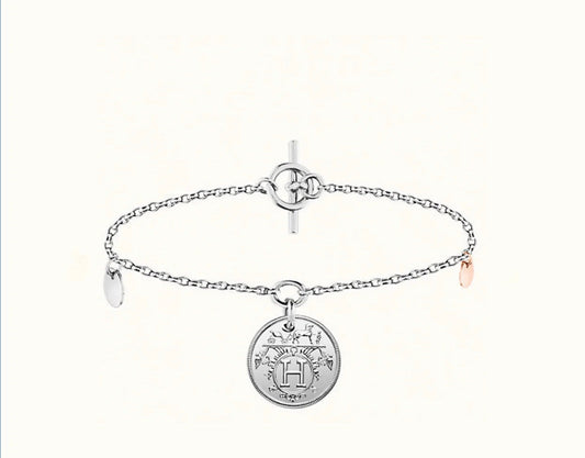 HERMES H Classic Sliver Coin Bracelet