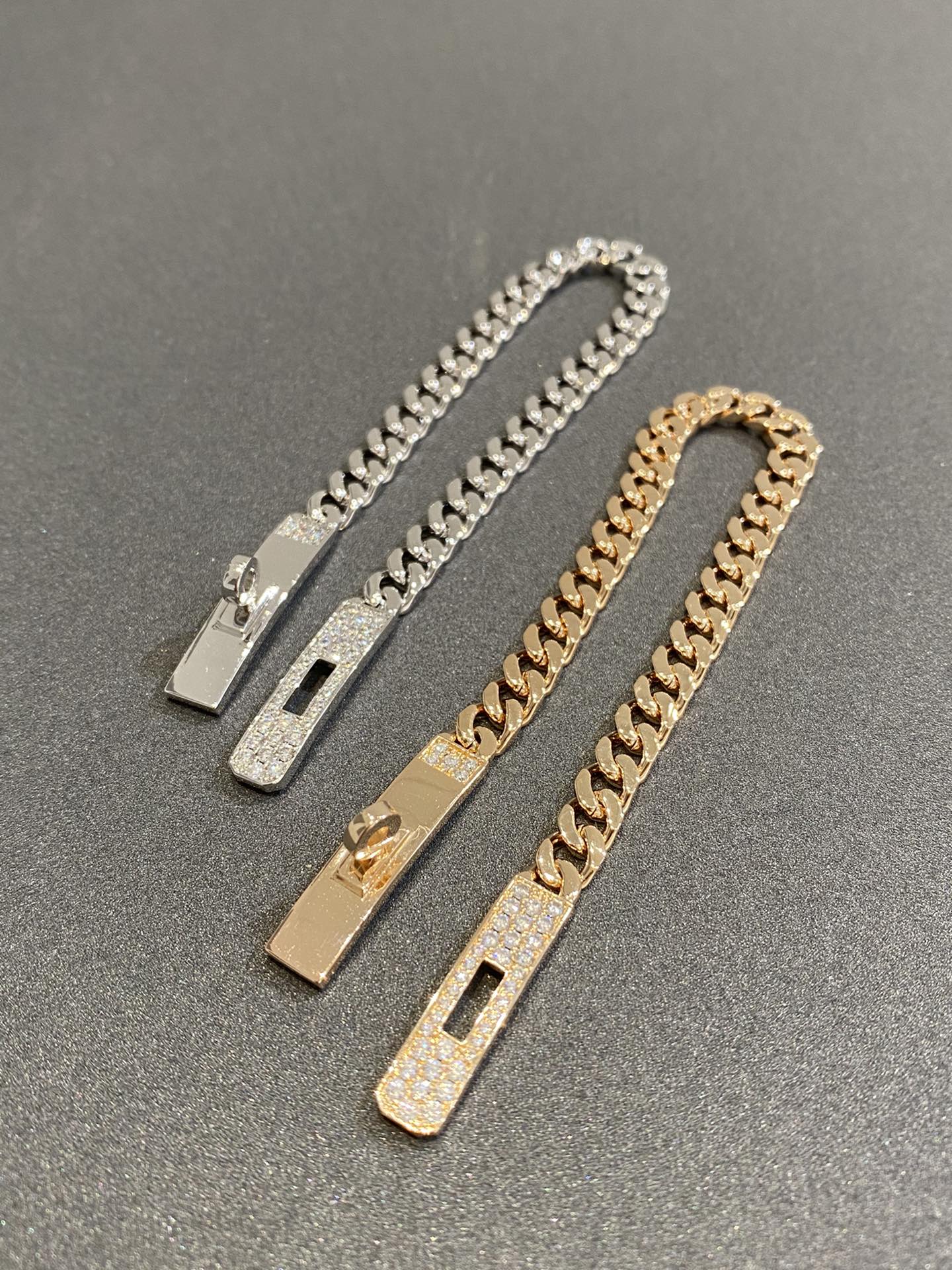 HERMES H Kelly Gourmette Sliver Diamond Bracelet