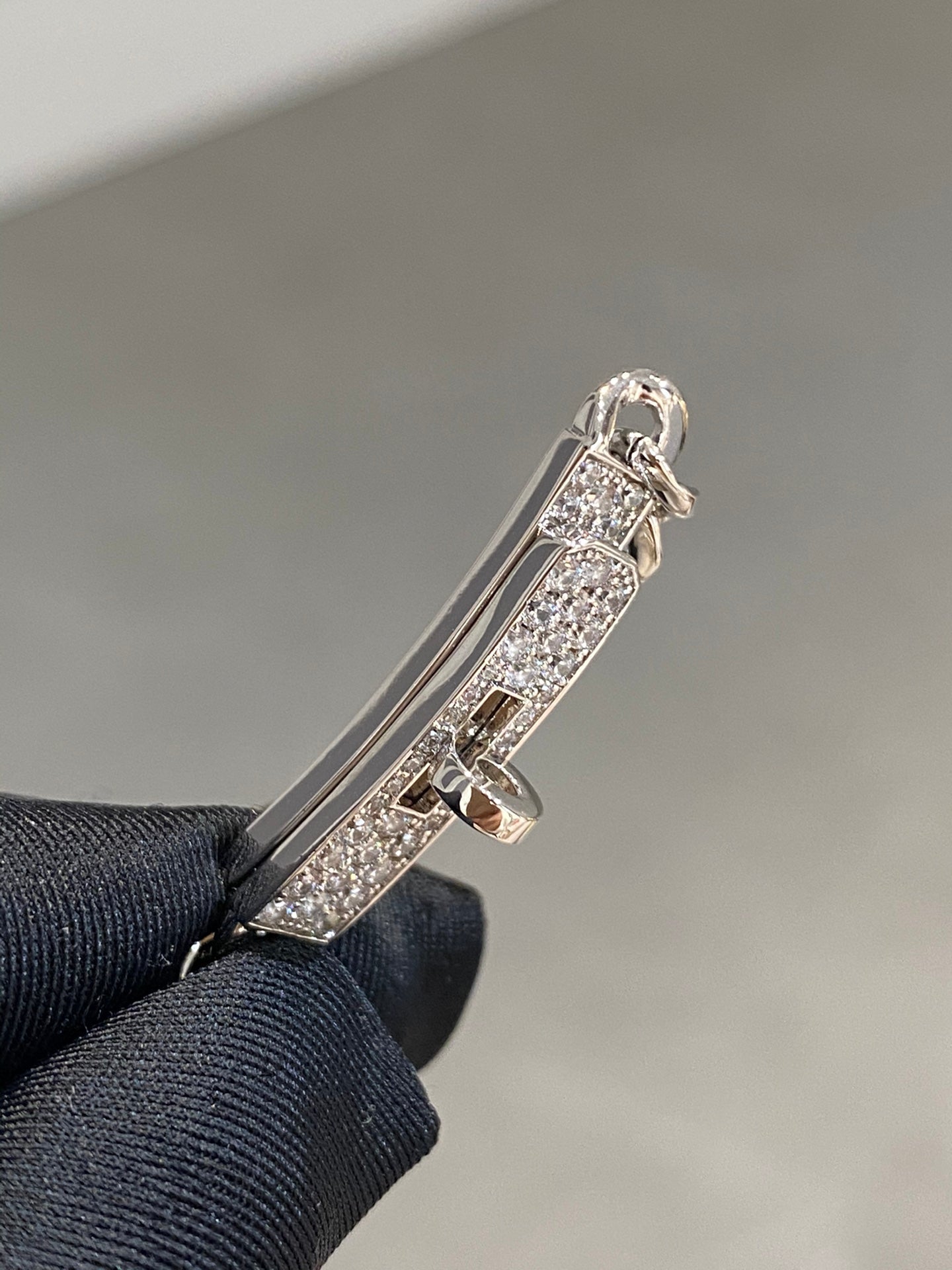 HERMES H Kelly Gourmette Sliver Diamond Bracelet