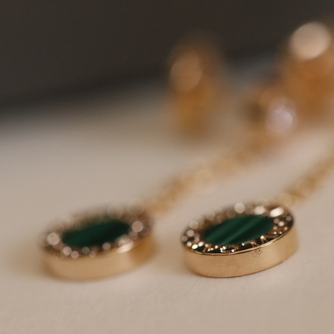 BVLGARI BVL EARRINGS DROP MALACHITE PINK GOLD