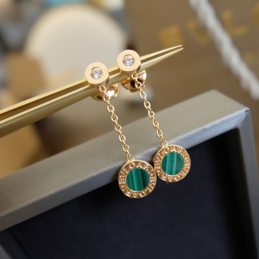 BVLGARI BVL EARRINGS DROP MALACHITE PINK GOLD