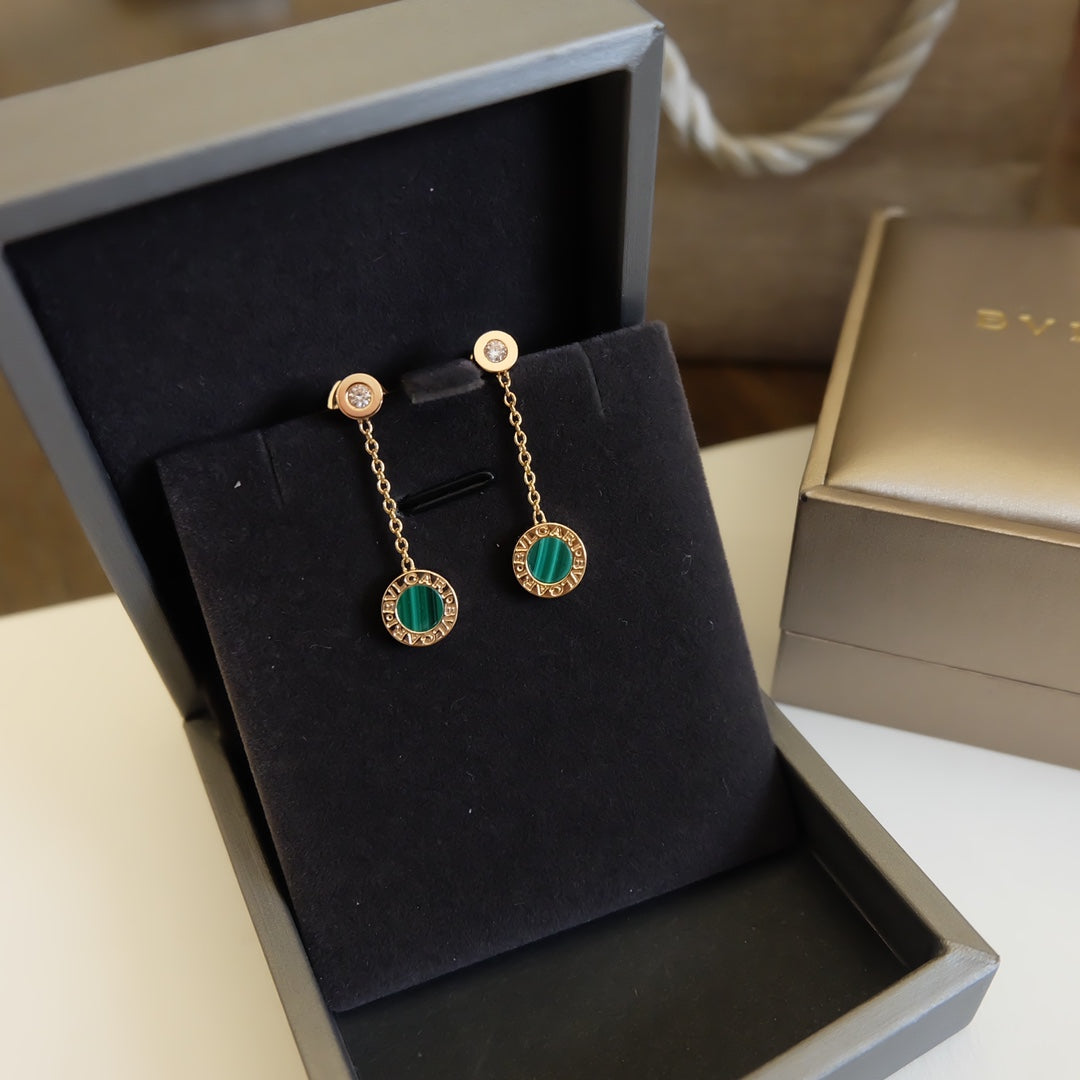 BVLGARI BVL EARRINGS DROP MALACHITE PINK GOLD