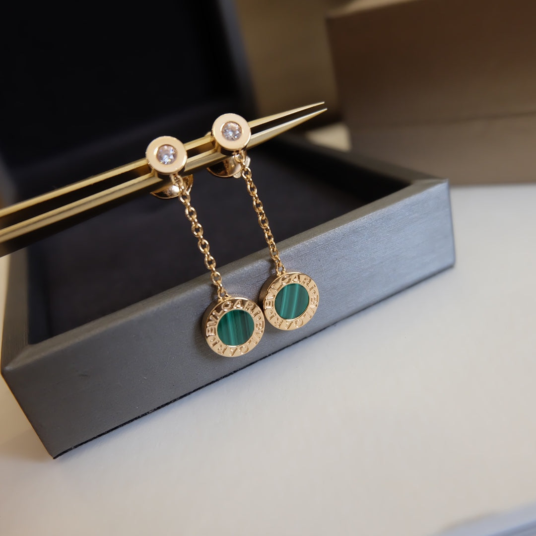 BVLGARI BVL EARRINGS DROP MALACHITE PINK GOLD