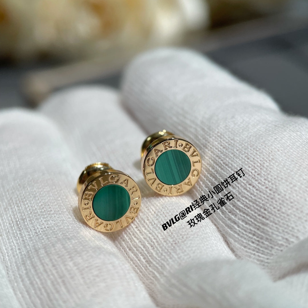 BVLGARI BVL EARRINGS CLUSTER MALACHITE GOLD