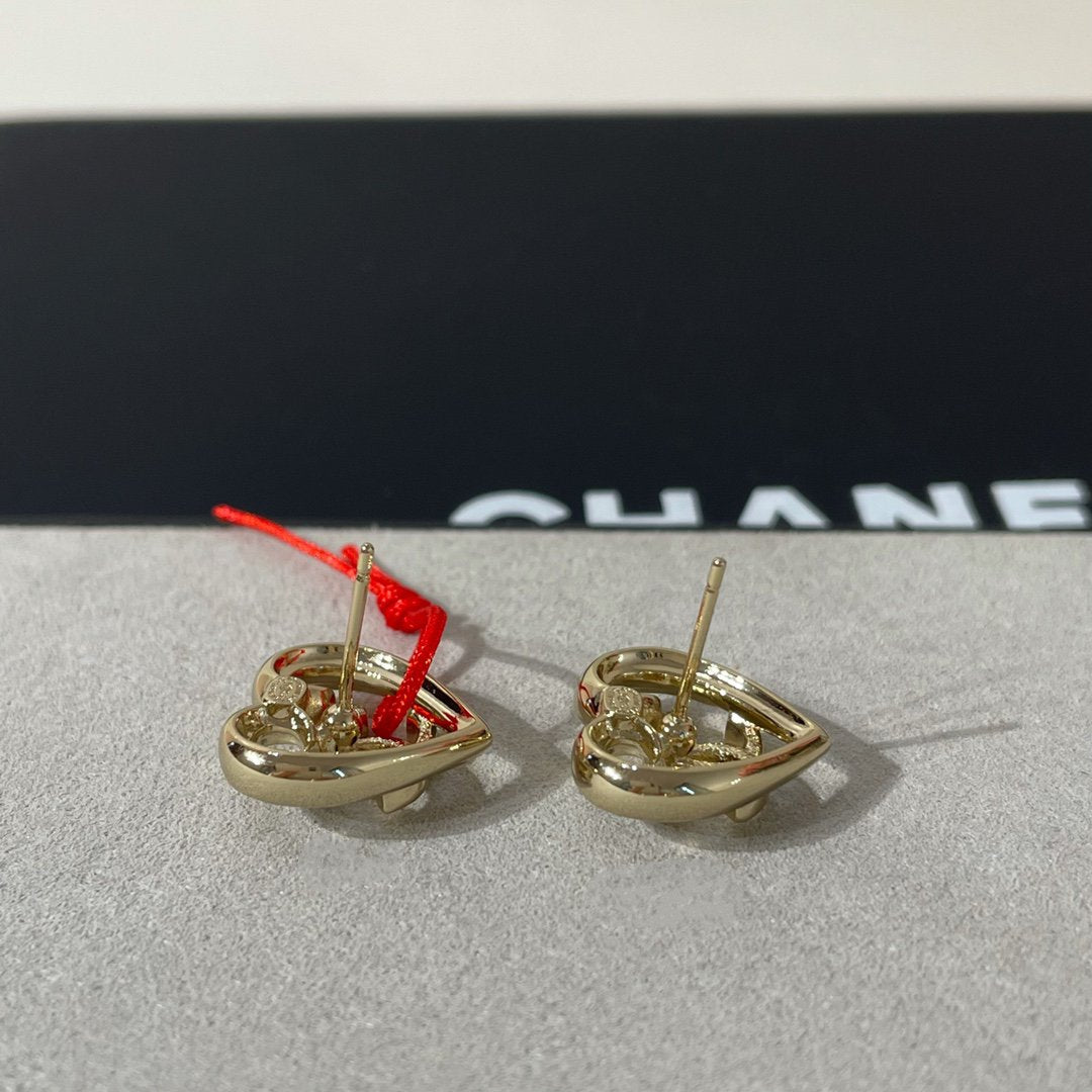 Chanel Diamond Heart Light Gold Earrings