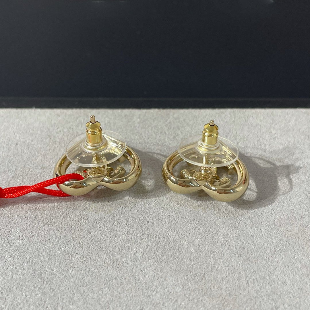 Chanel Diamond Heart Light Gold Earrings
