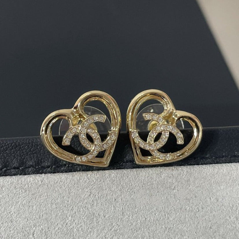 Chanel Diamond Heart Light Gold Earrings