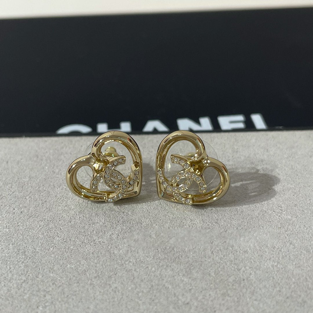 Chanel Diamond Heart Light Gold Earrings