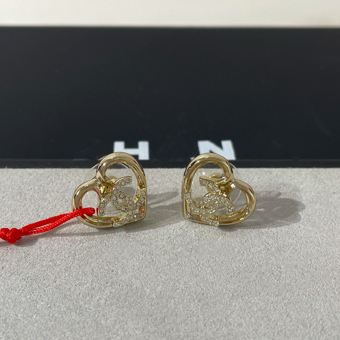 Chanel Diamond Heart Light Gold Earrings