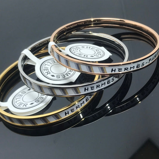 HERMES H Enamel Bangle White Bracelet