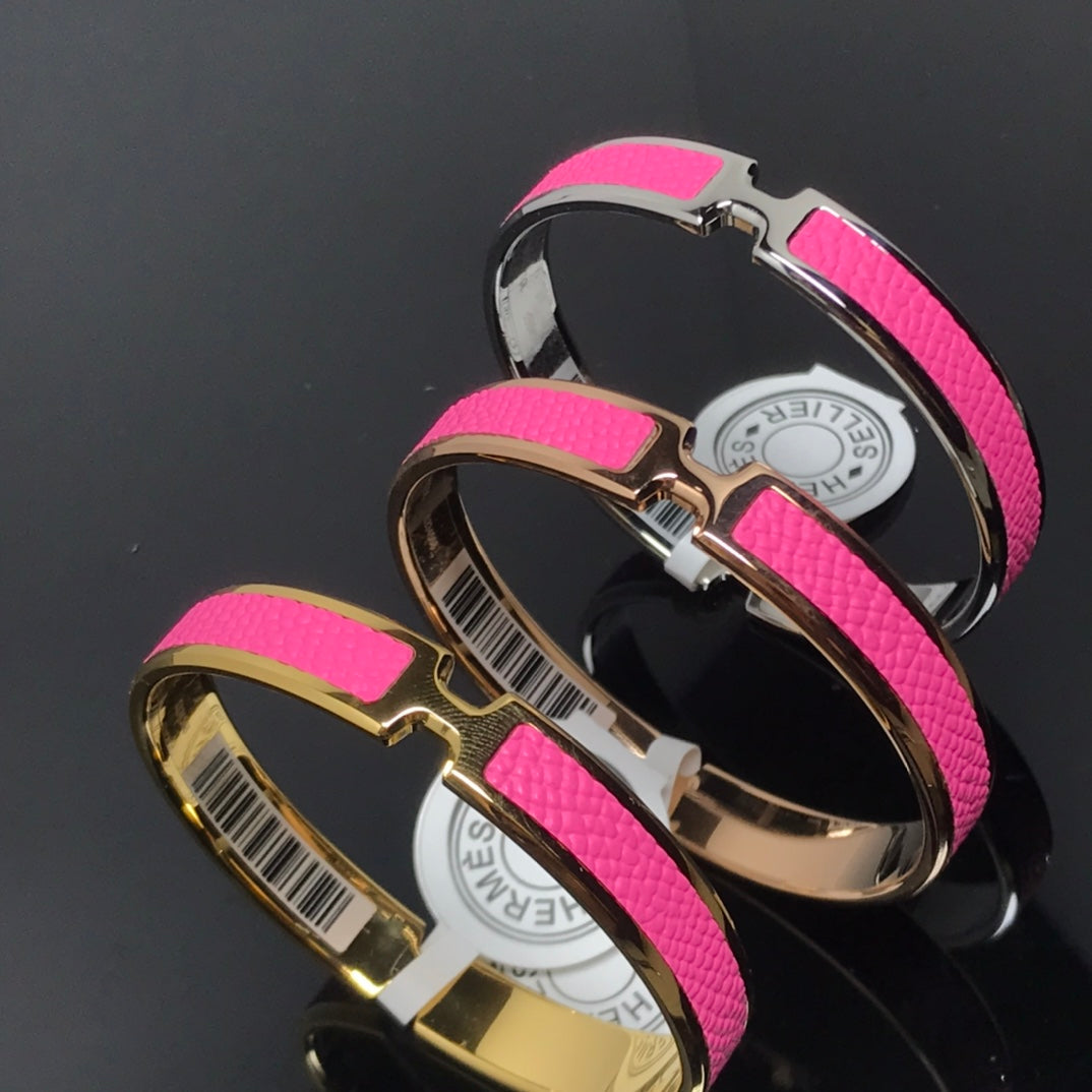 HERMES H Pig Nose Pink Bracelet