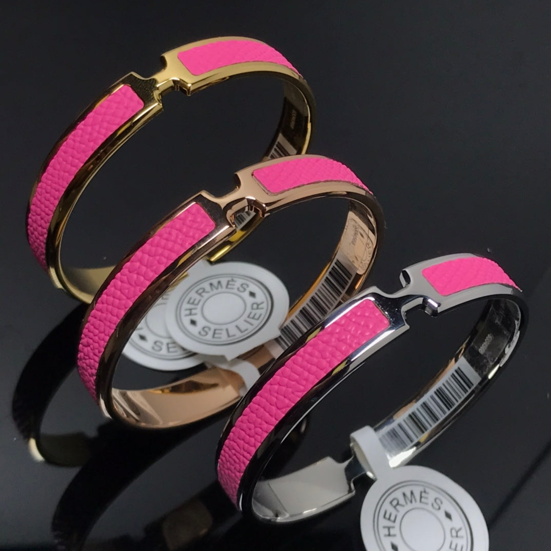 HERMES H Pig Nose Pink Bracelet