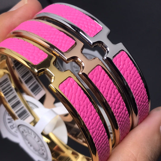 HERMES H Pig Nose Pink Bracelet