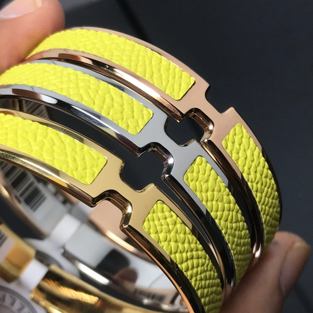 HERMES H Pig Nose Yellow Bracelet