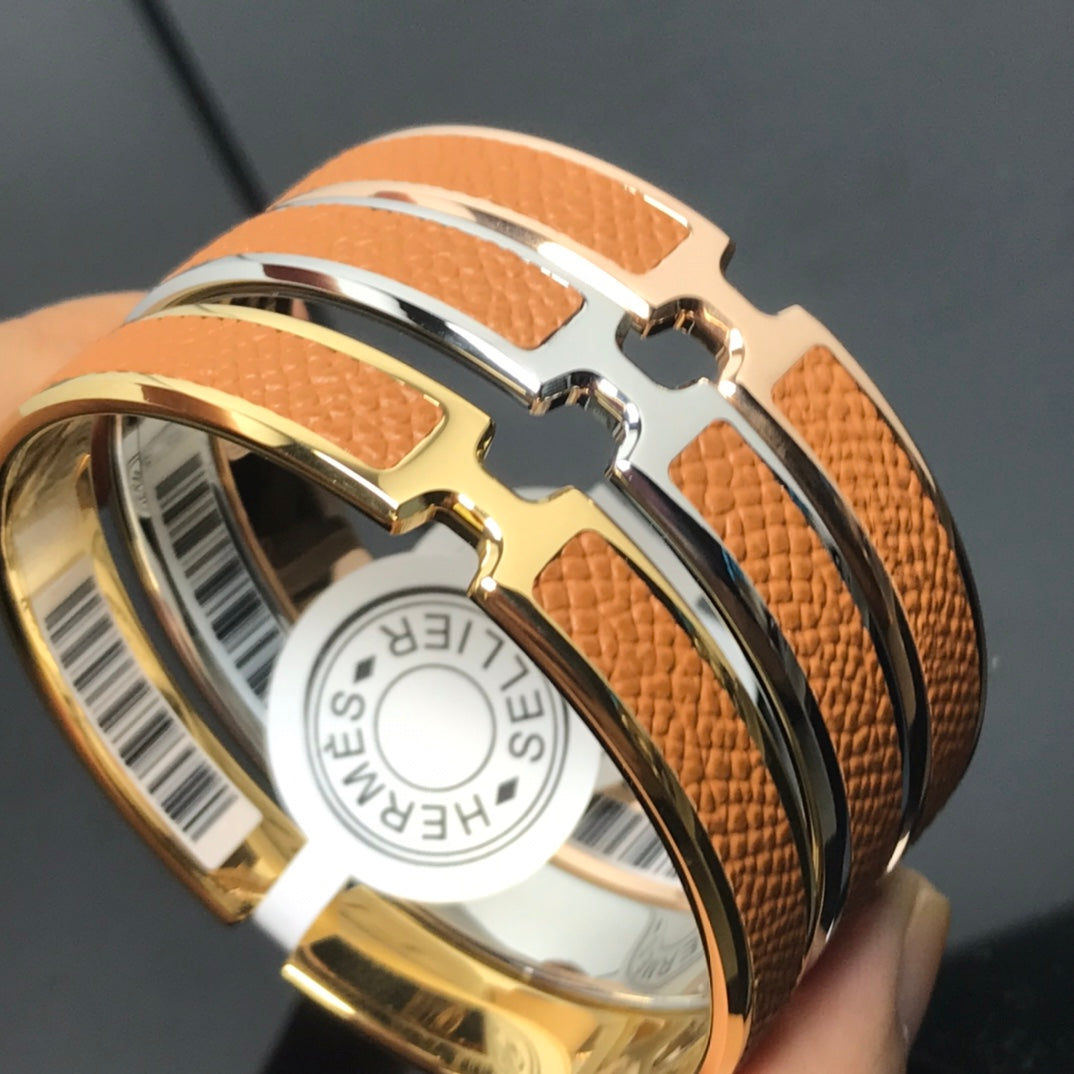 HERMES H Pig Nose Camel Brown Bracelet