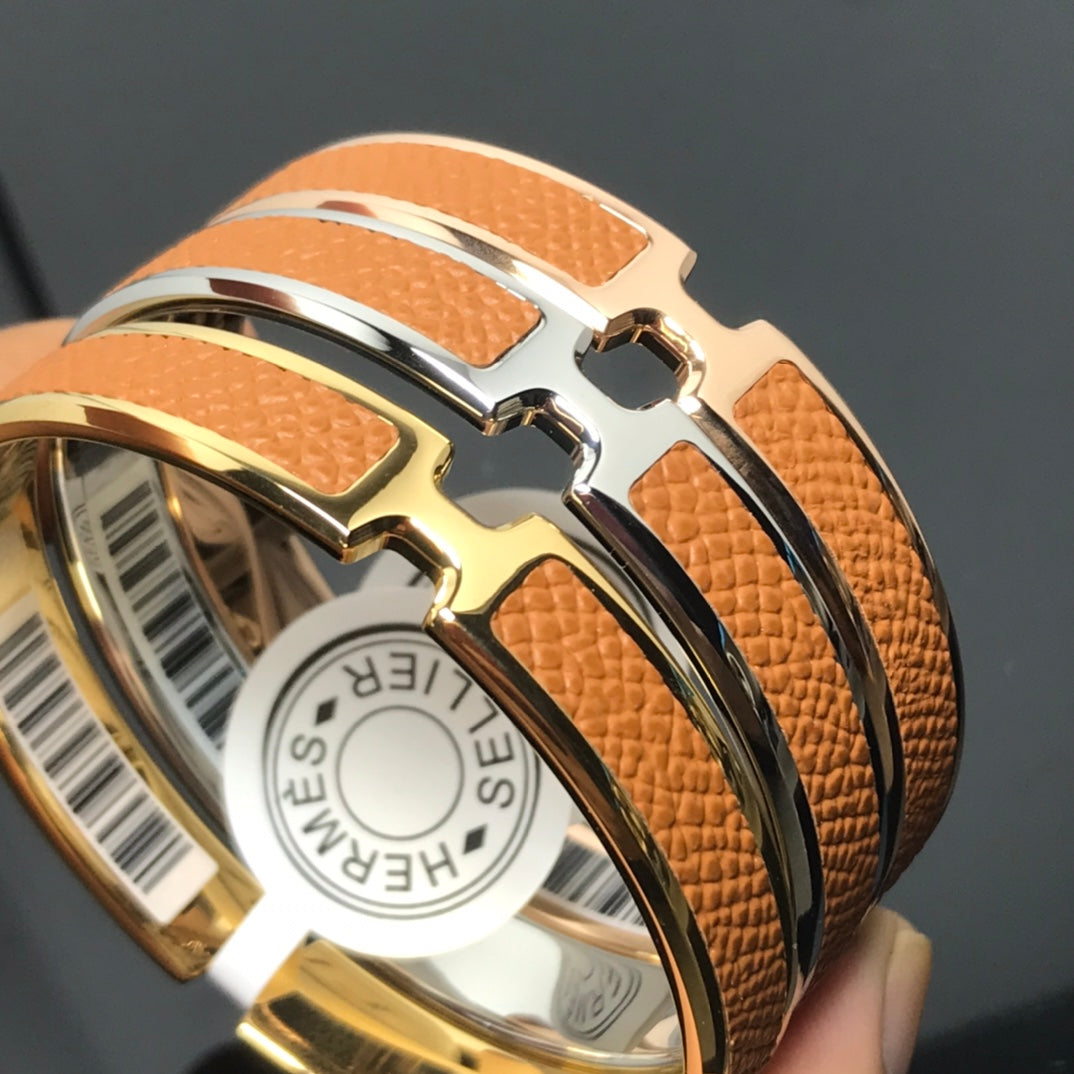 HERMES H Pig Nose Camel Brown Bracelet