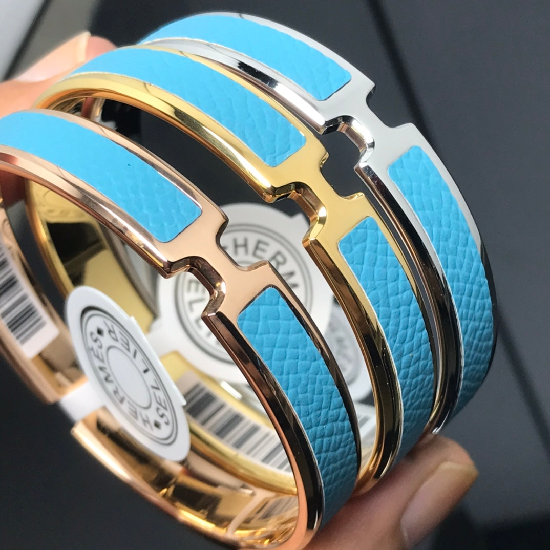 HERMES H Pig Nose Blue Bracelet