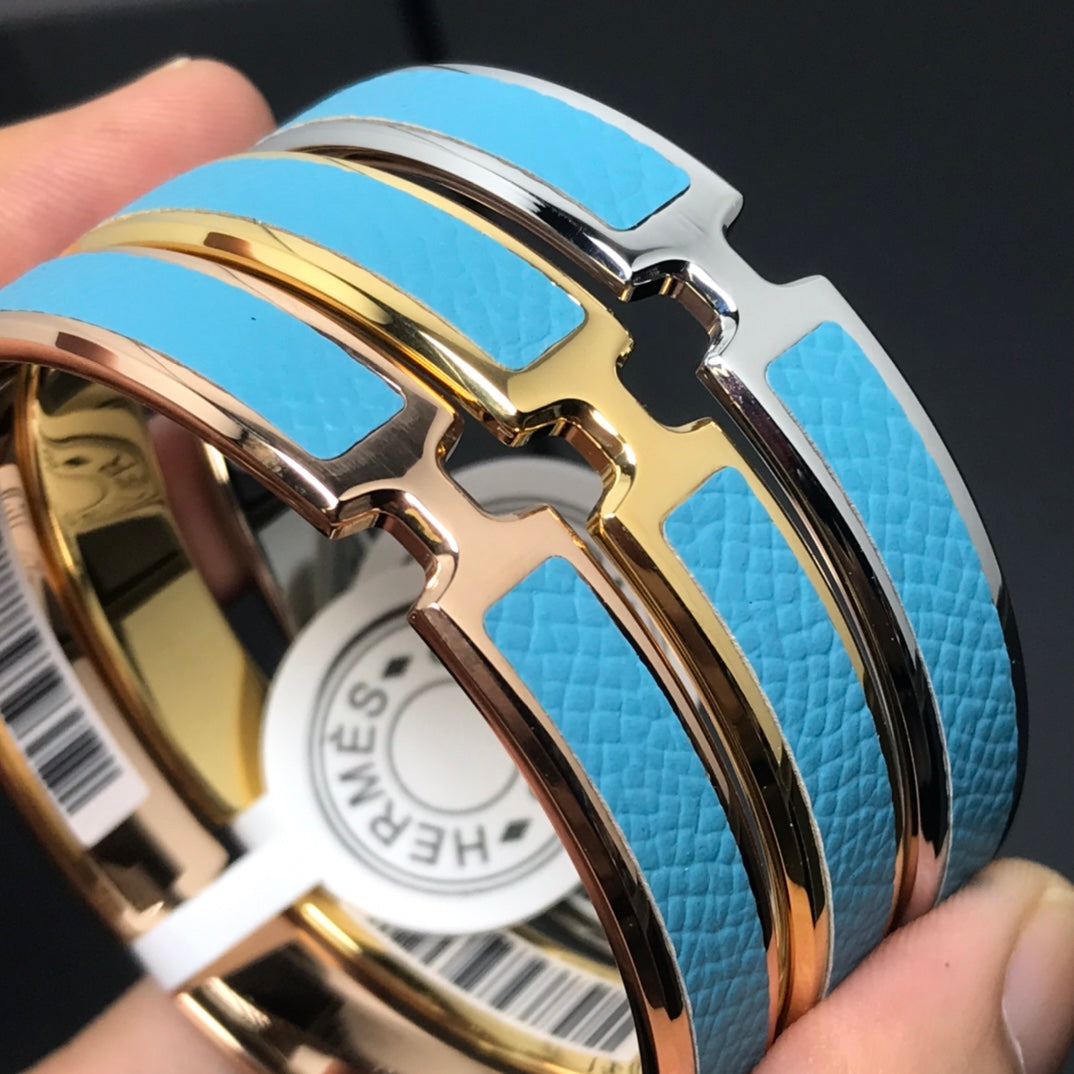 HERMES H Pig Nose Blue Bracelet