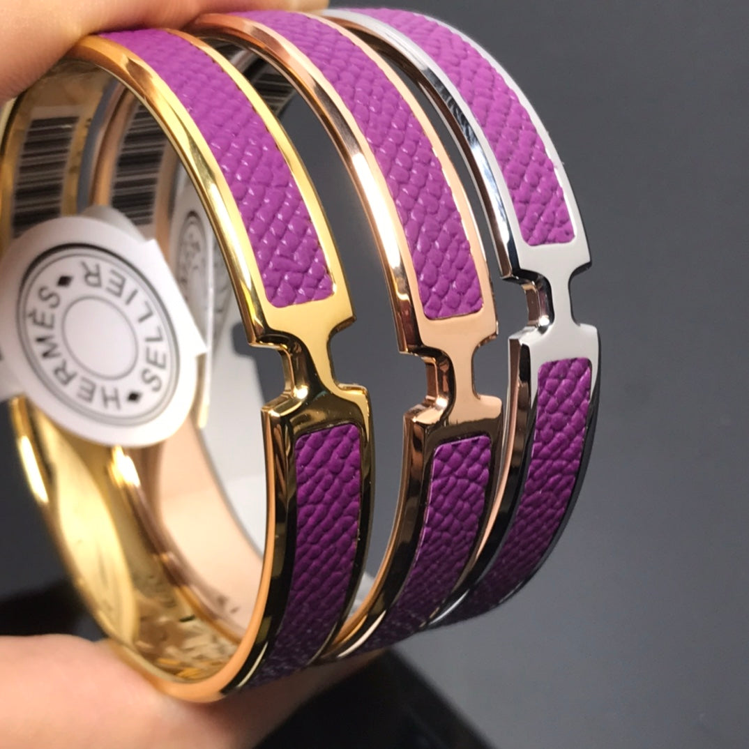 HERMES H Pig Nose Purple Bracelet