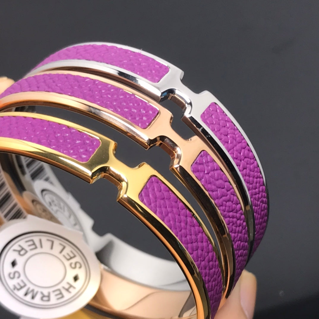 HERMES H Pig Nose Purple Bracelet