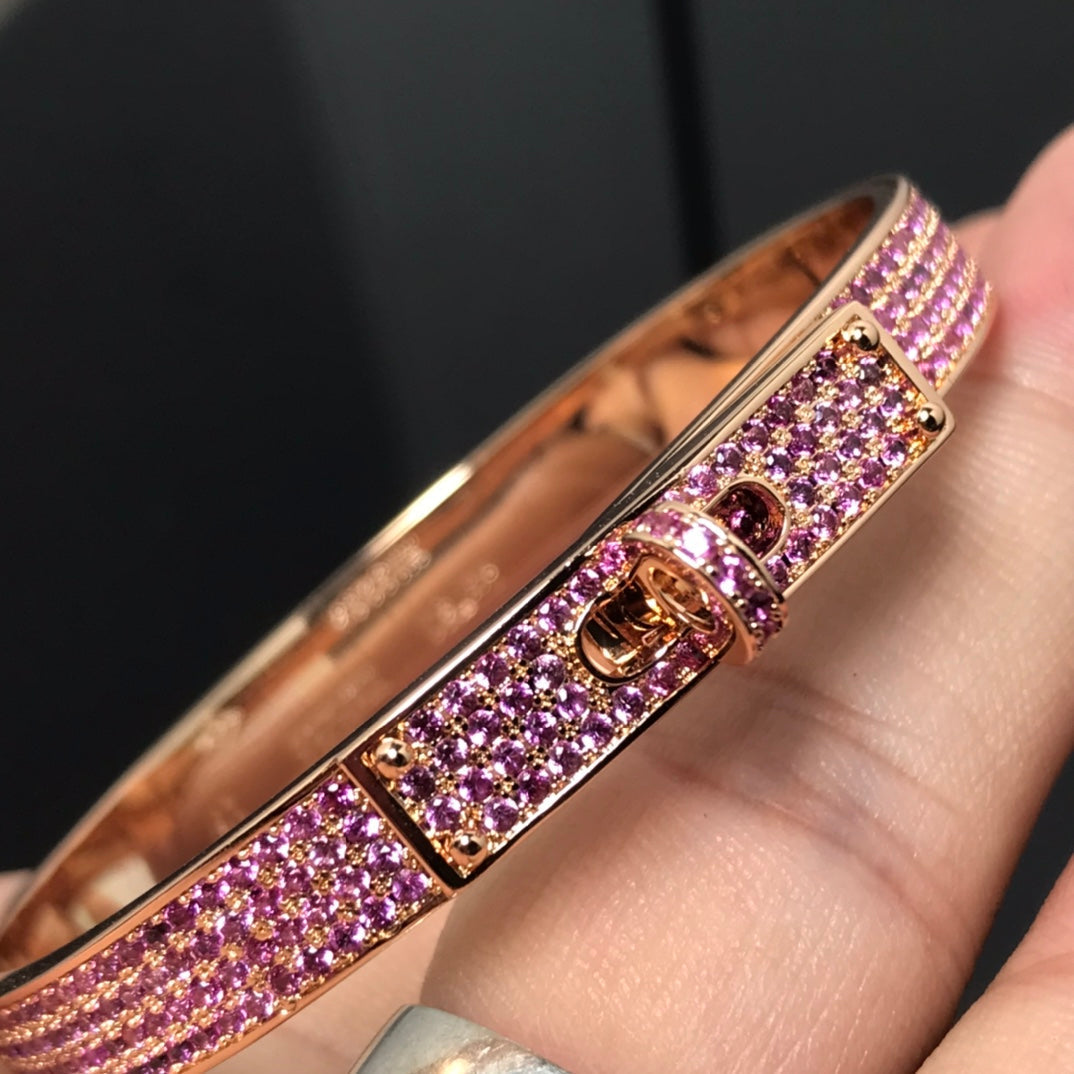 HERMES H Pig Nose Full-Diamond Pink Diamond Pink Gold Bracelet