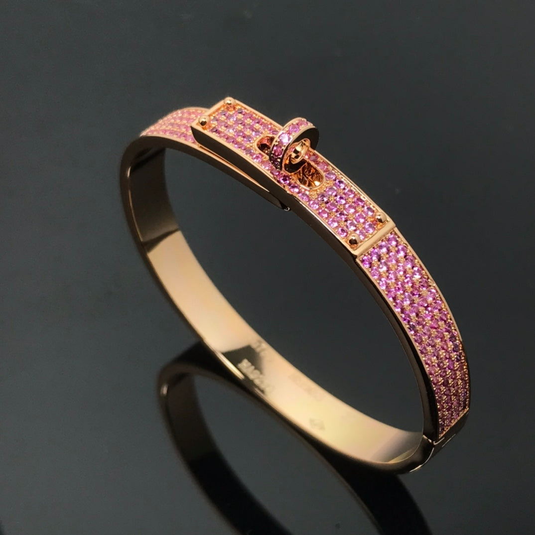 HERMES H Pig Nose Full-Diamond Pink Diamond Pink Gold Bracelet