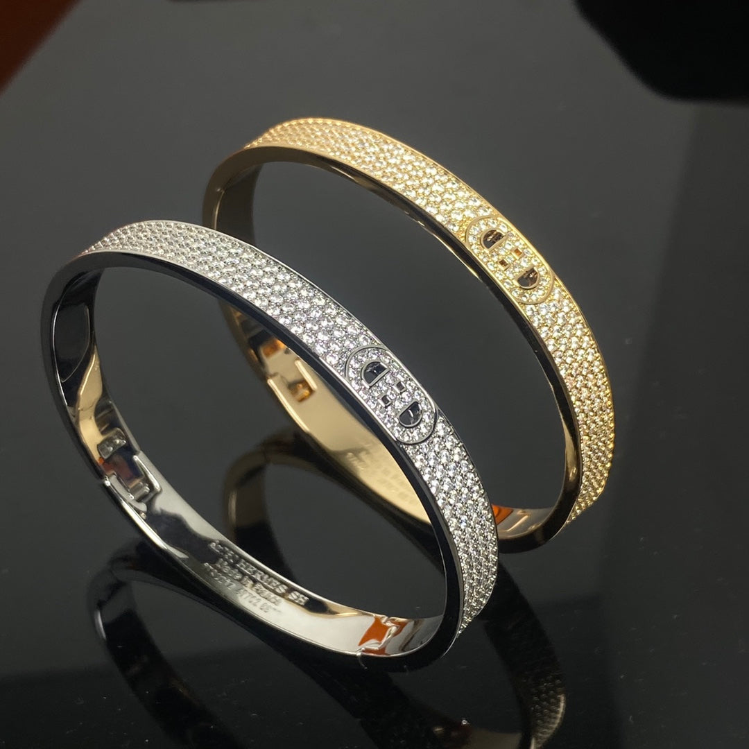 HERMES H Pig Nose Full Diamond Bracelet