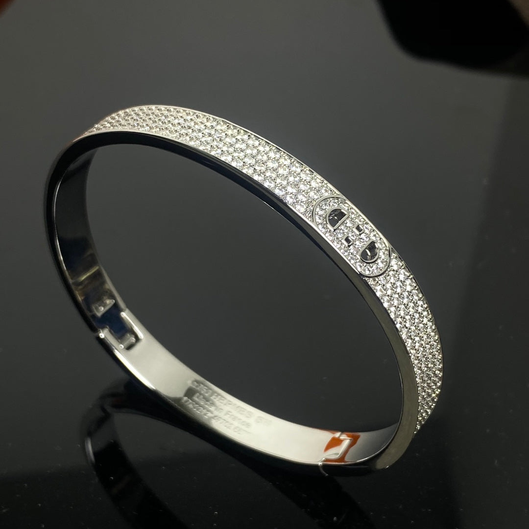 HERMES H Pig Nose Full Diamond Bracelet