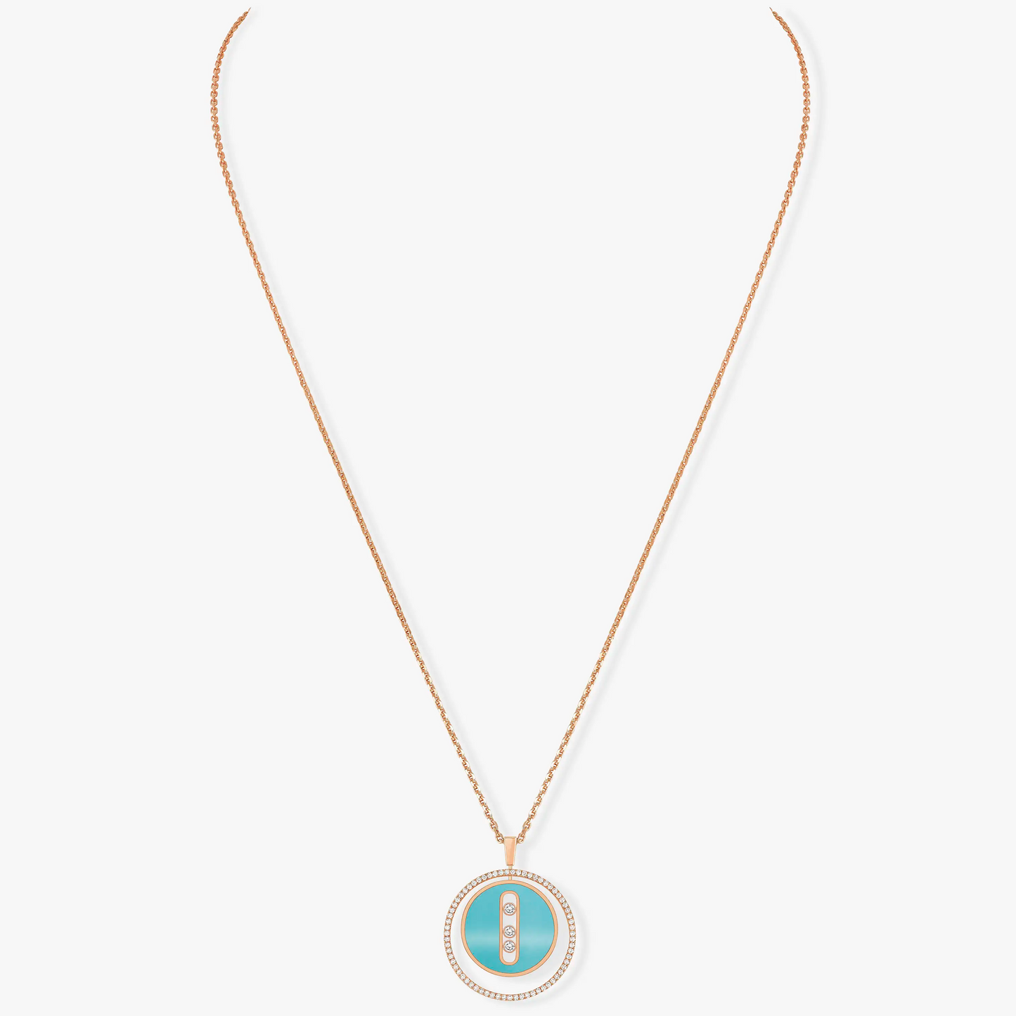 MESSIKA LUCKY MOVE 3 DIAMONDS TURQUOISE PINK GOLD DIAMOND NECKLACE