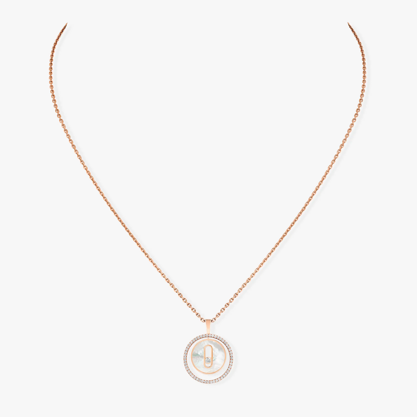 MESSIKA LUCKY MOVE 1 DIAMOND WHITE MOTHER OF PEARL PINK GOLD DIAMOND NECKLACE