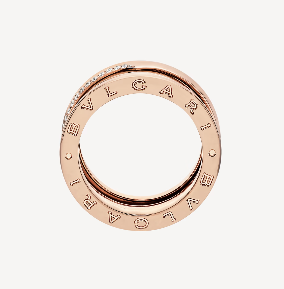 BVLGARI ZERO 1 THREE-BAND WITH DEMI-PAVED DIAMONDS ON THE EDGES RING