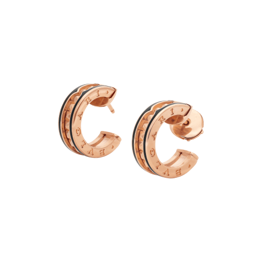 BVLGARI ZERO 1 ROCK PINK GOLD EARRINGS WITH STUDDED SPIRAL AND BLACK CERAMIC