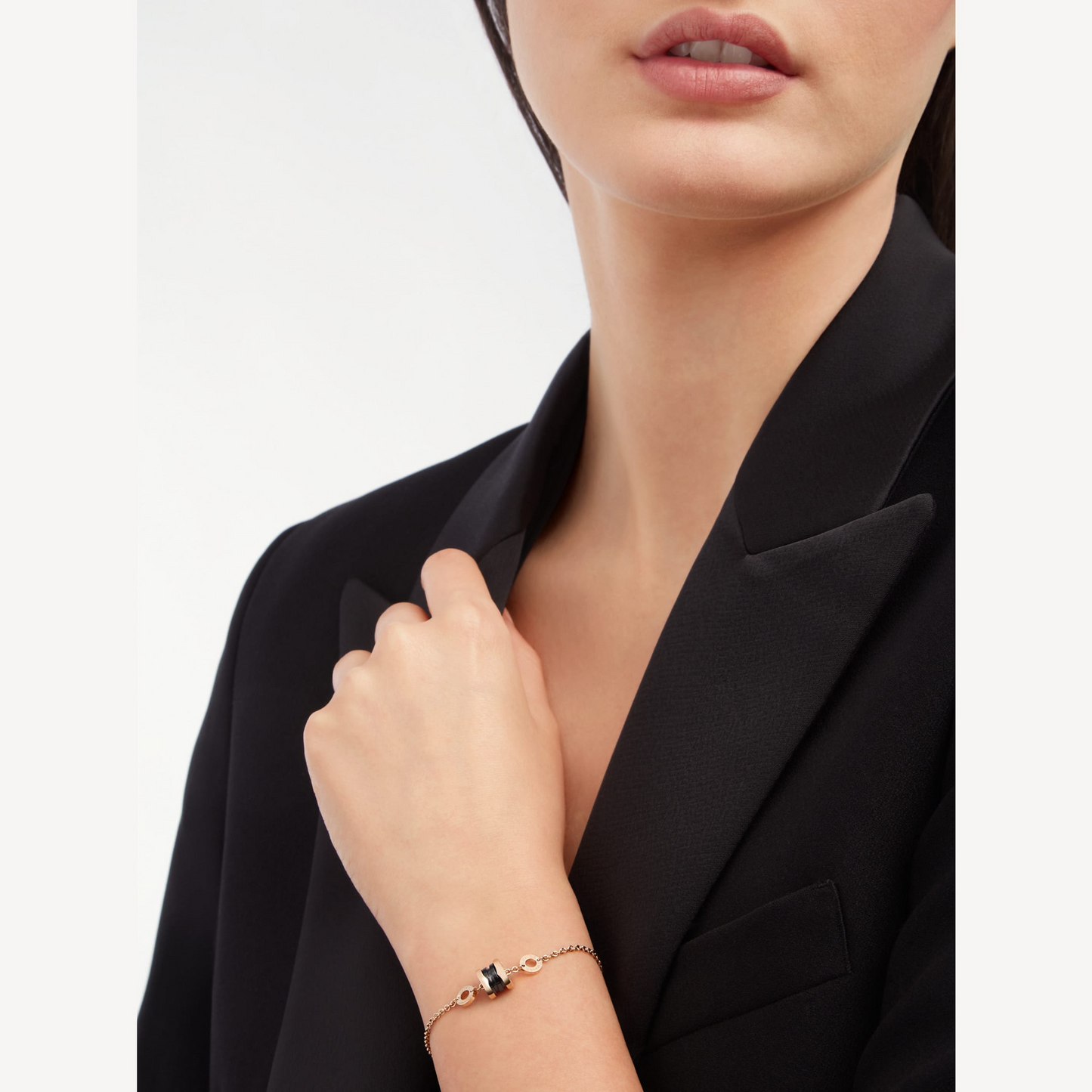 BVLGARI ZERO 1 SOFT PINK GOLD AND BLACK CERAMIC BRACELET