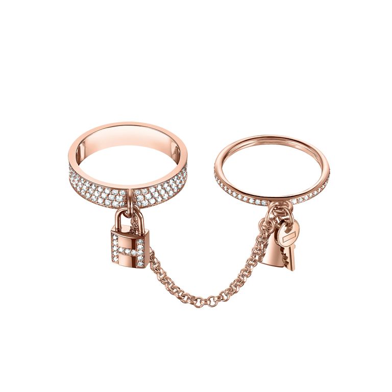 HERMES HM KELLY CLOCHETTE DOUBLE RING IN ROSE GOLD WITH DIAMONDS