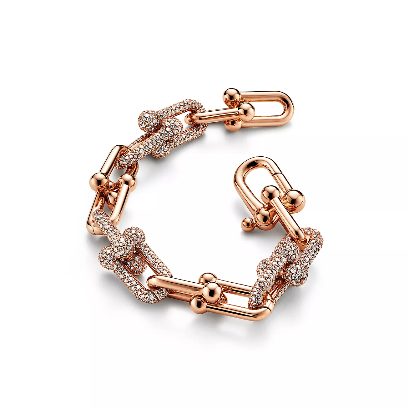 TIFFANY HARDWEAR LARGE LINK PINK GOLD PAVED DIAMOND BRACELET