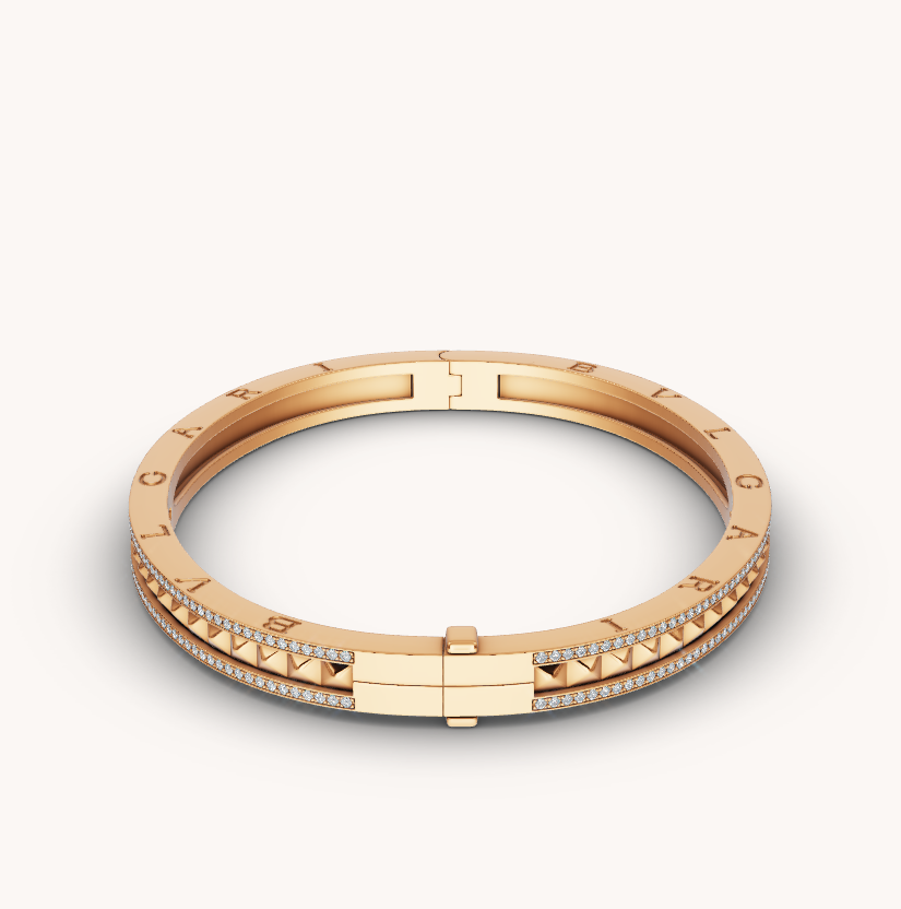 BVLGARI ZERO 1 SPIRAL AND PAVED DIAMOND GOLD BRACELET
