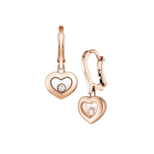 CHOPARD HAPPY HEART EARRINGS PINK GOLD 1 DIAMOND