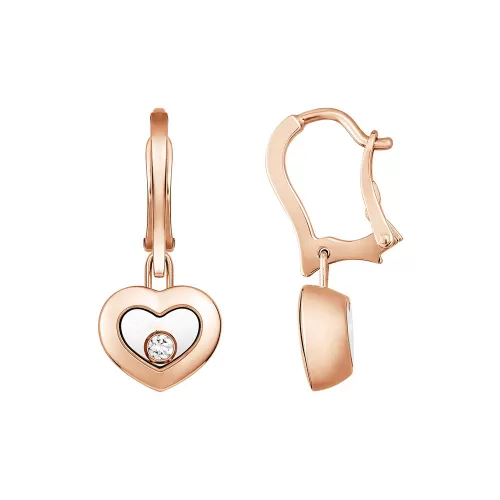 CHOPARD HAPPY HEART EARRINGS PINK GOLD 1 DIAMOND