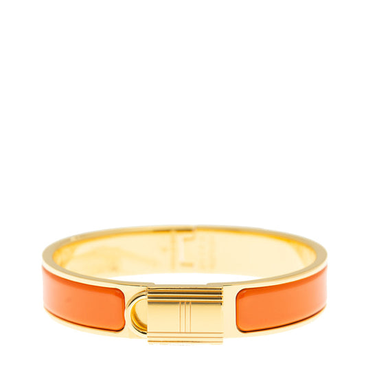 HERMES H LOCK ORANGE GOLD BRACELET 12MM