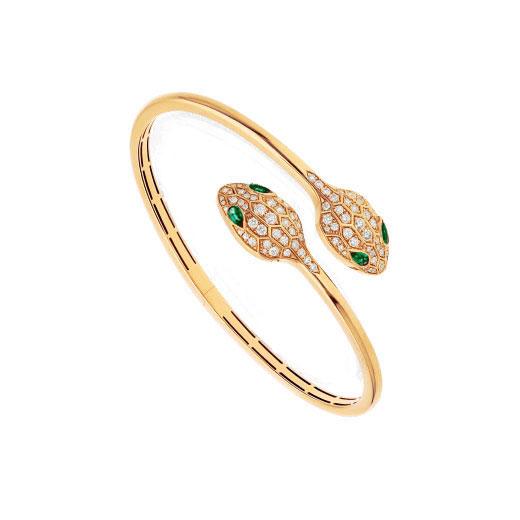 BVLGARI SERPENTI BRACELET GOLD MALACHITE DIAMOND DOUBLE SNAKE