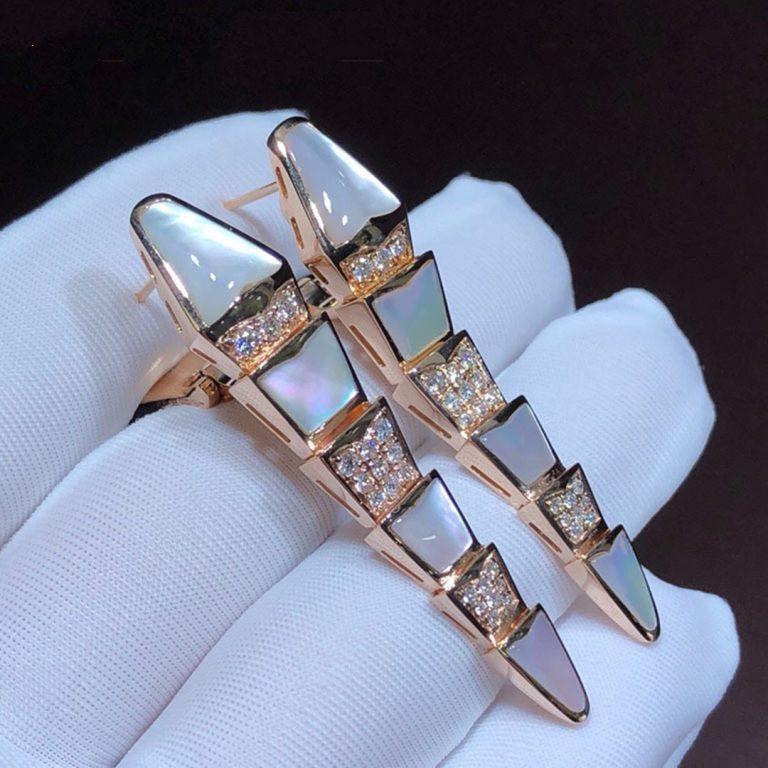 BVLGARI SERPENTI MOP PINK GOLD DIAMOND EARRINGS
