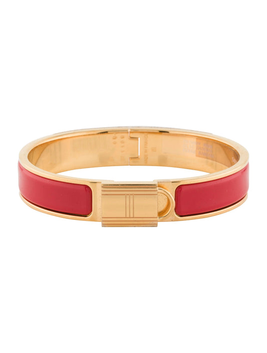 HERMES H LOCK RED GOLD BRACELET 12MM