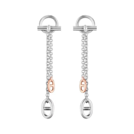 HERMES HM CHAINE D'ANCRE TWO-COLOR SILVER-PINK GOLD EARRINGS