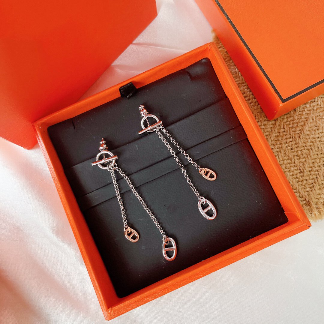 HERMES HM CHAINE D'ANCRE TWO-COLOR SILVER-PINK GOLD EARRINGS